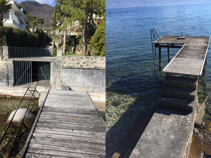 Grande villa indipendente sulle rive del lago di Garda con casa della barca privata e imbarcadero a Bogliaco in vendita
