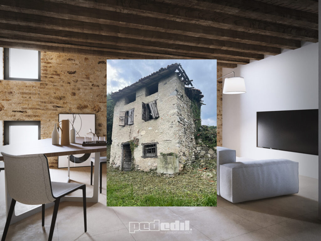 Rustico da ristrutturare su 3 livelli con ampio terreno vicino al bellissimo villaggio di Voiandes a Tremosine sul Lago di Garda in vendita